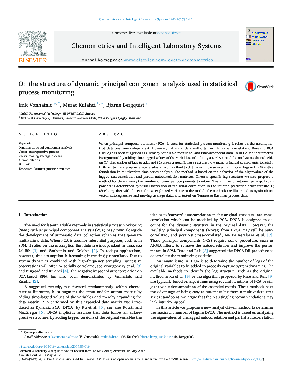 On the structure of dynamic principal component analysis used in statistical process monitoring