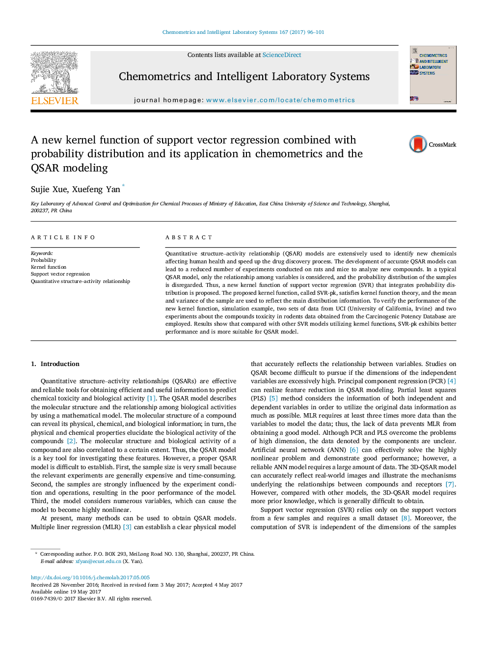 A new kernel function of support vector regression combined with probability distribution and its application in chemometrics and the QSAR modeling