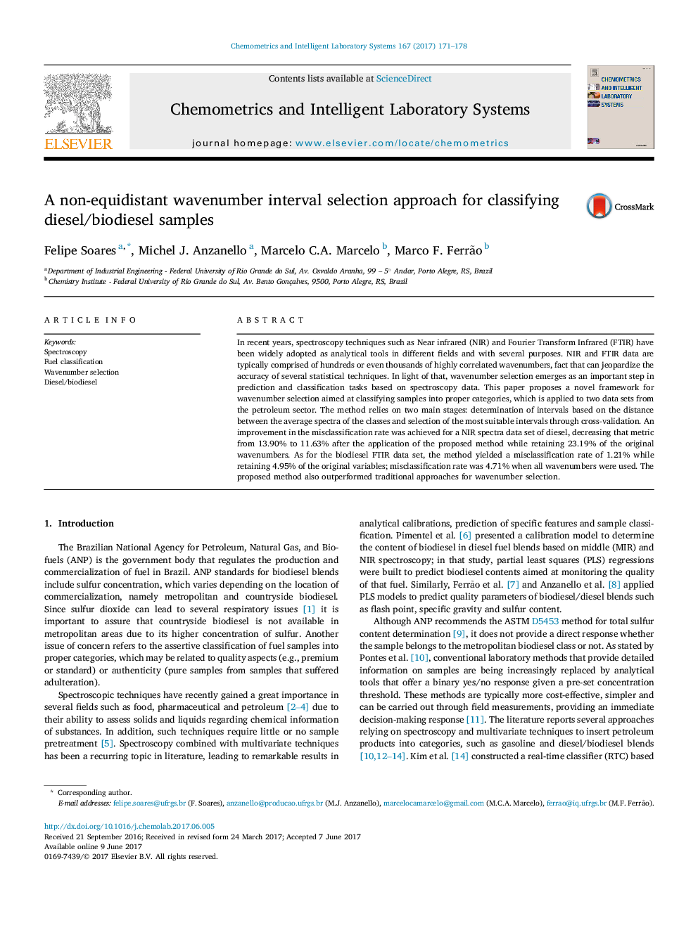 A non-equidistant wavenumber interval selection approach for classifying diesel/biodiesel samples