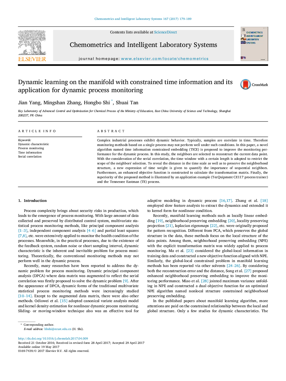 Dynamic learning on the manifold with constrained time information and its application for dynamic process monitoring