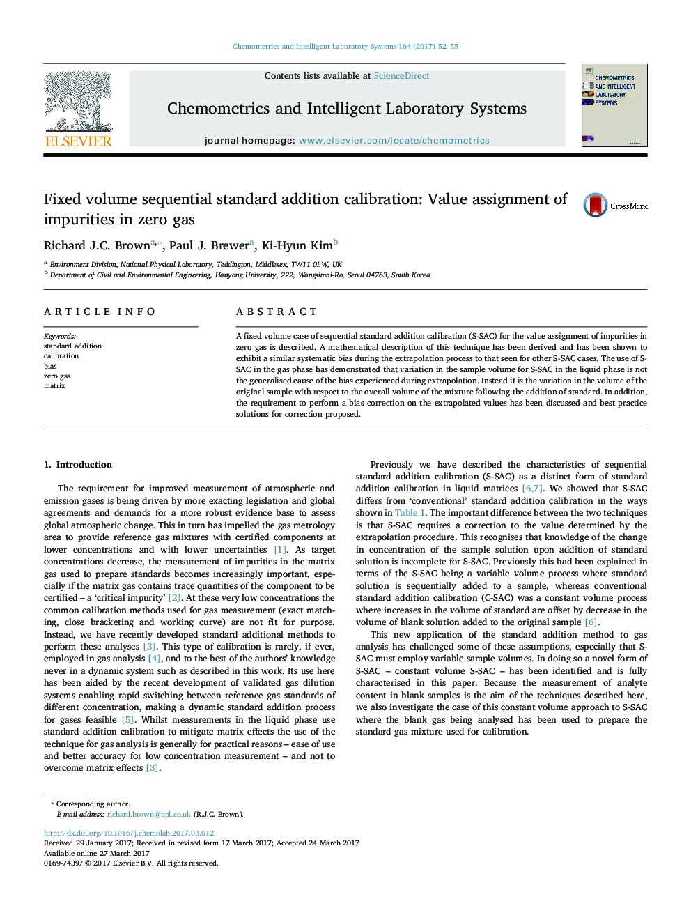 Fixed volume sequential standard addition calibration: Value assignment of impurities in zero gas