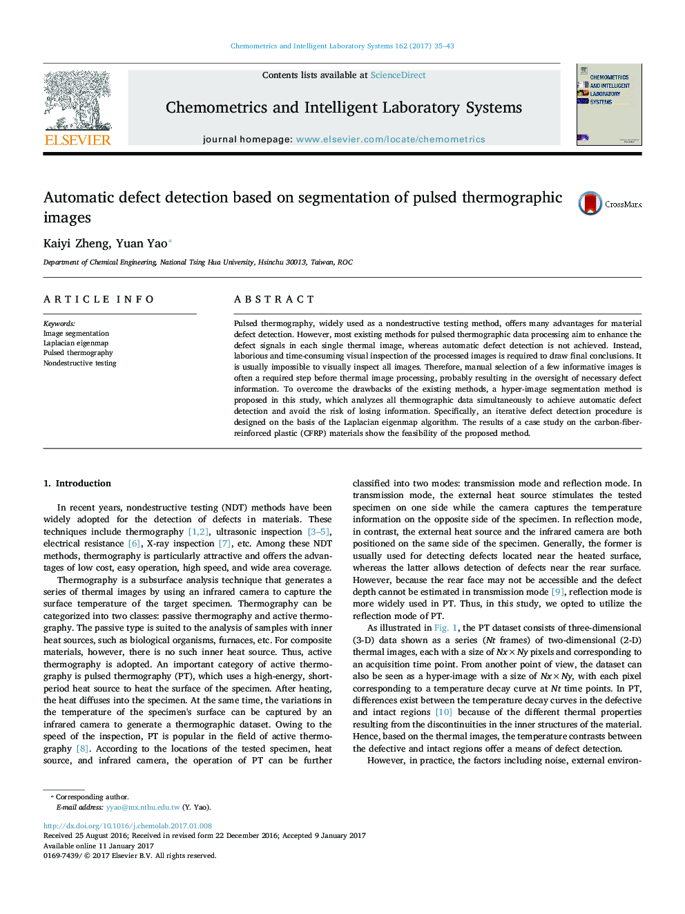 Automatic defect detection based on segmentation of pulsed thermographic images