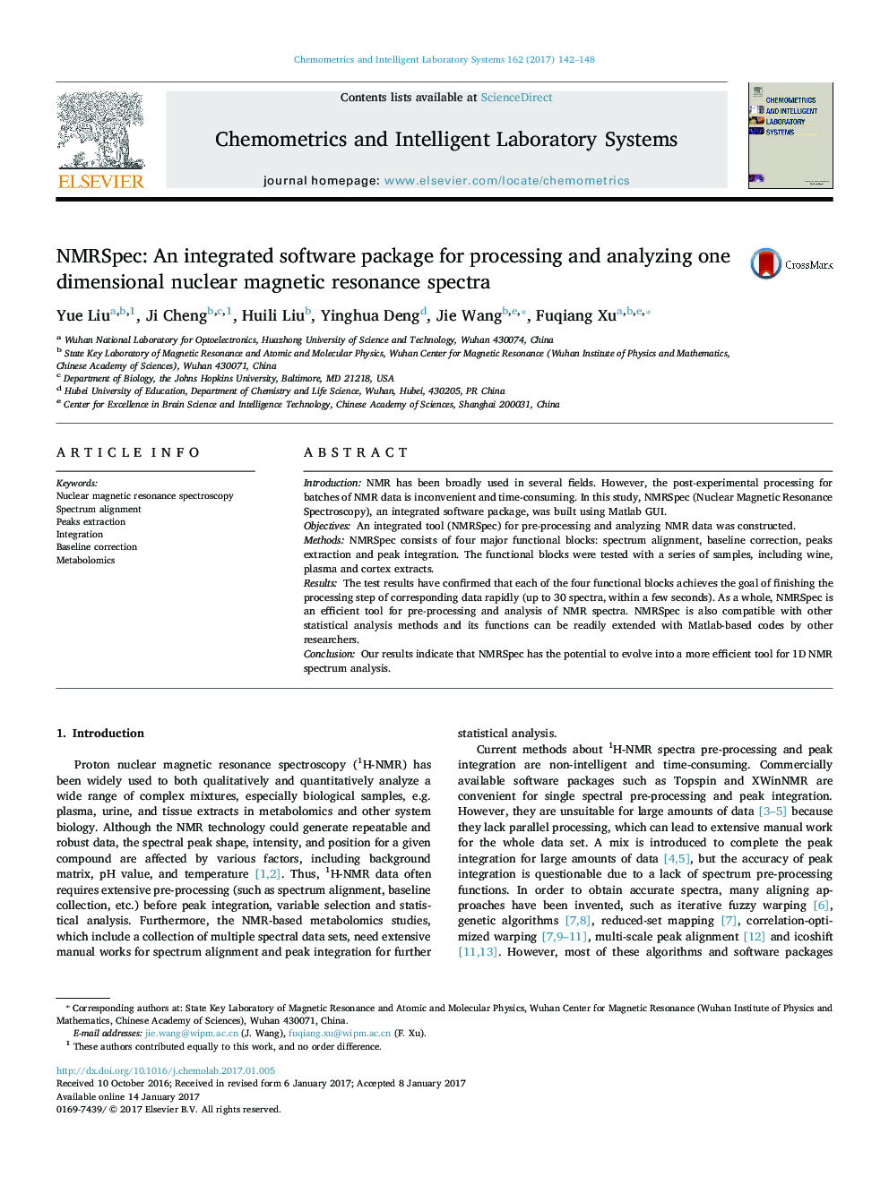 NMRSpec: An integrated software package for processing and analyzing one dimensional nuclear magnetic resonance spectra