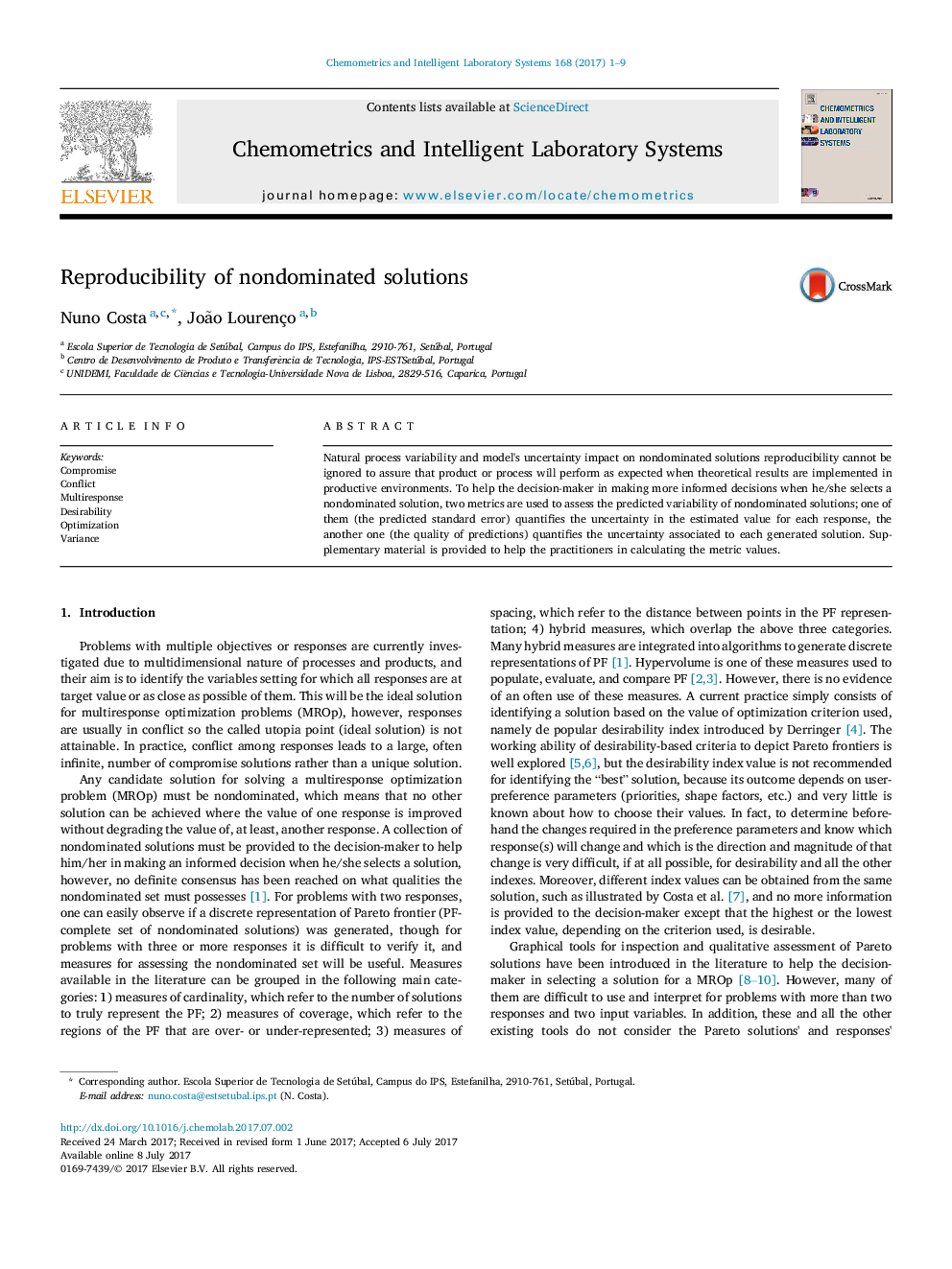 Reproducibility of nondominated solutions