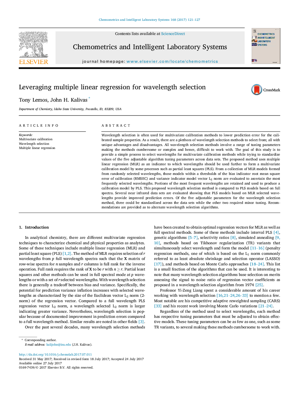 Leveraging multiple linear regression for wavelength selection