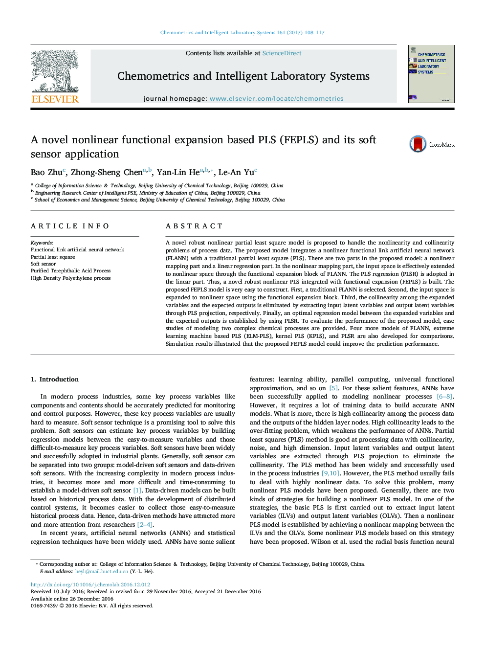 A novel nonlinear functional expansion based PLS (FEPLS) and its soft sensor application