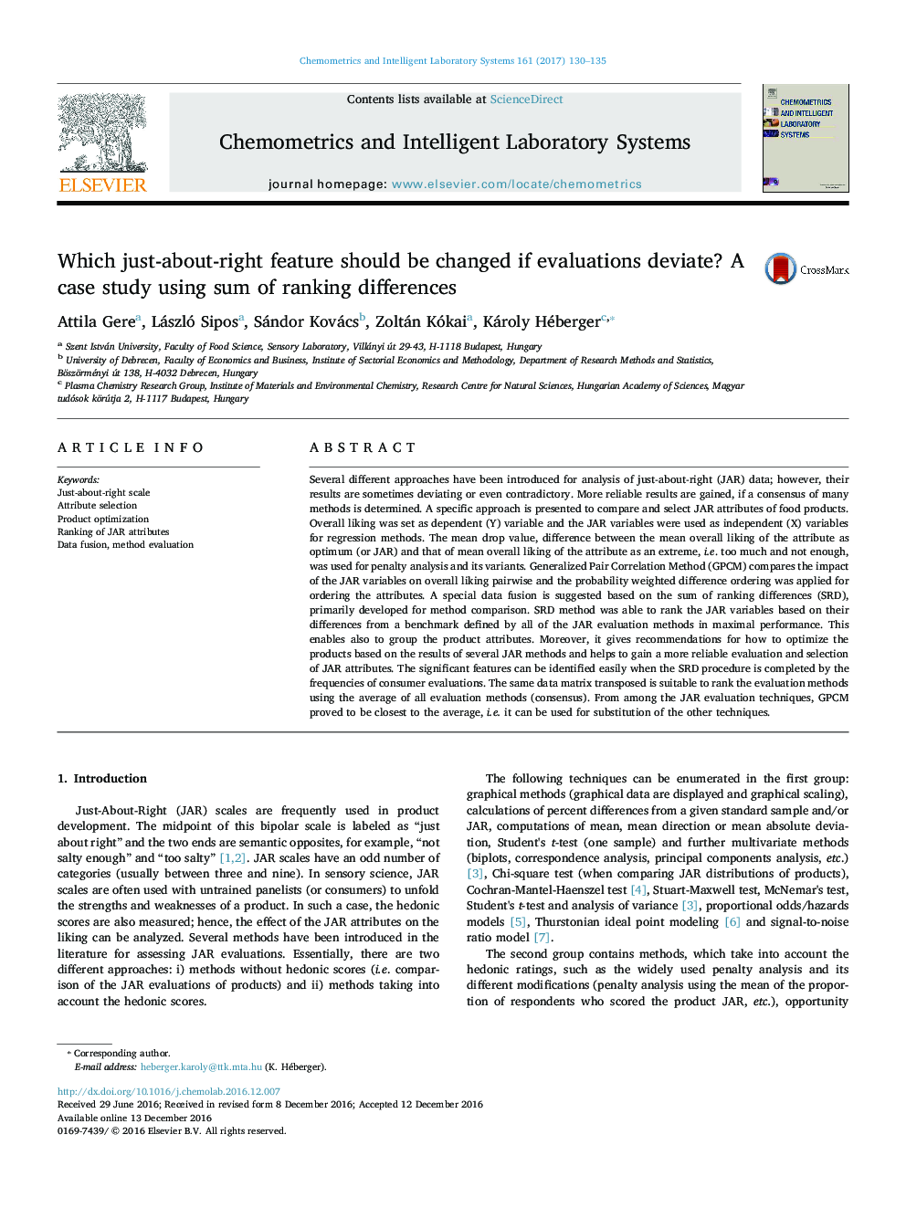 Which just-about-right feature should be changed if evaluations deviate? A case study using sum of ranking differences