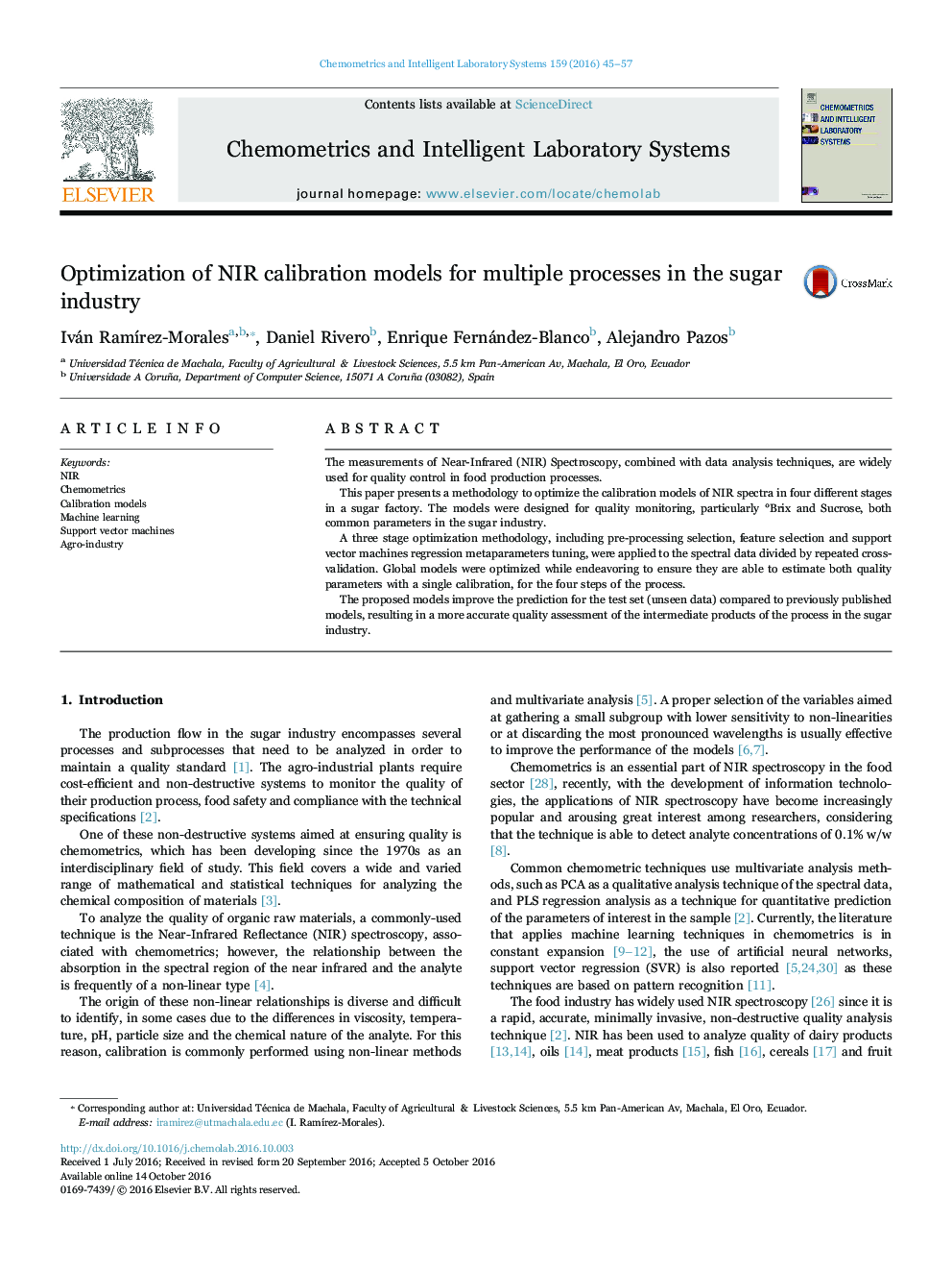 Optimization of NIR calibration models for multiple processes in the sugar industry