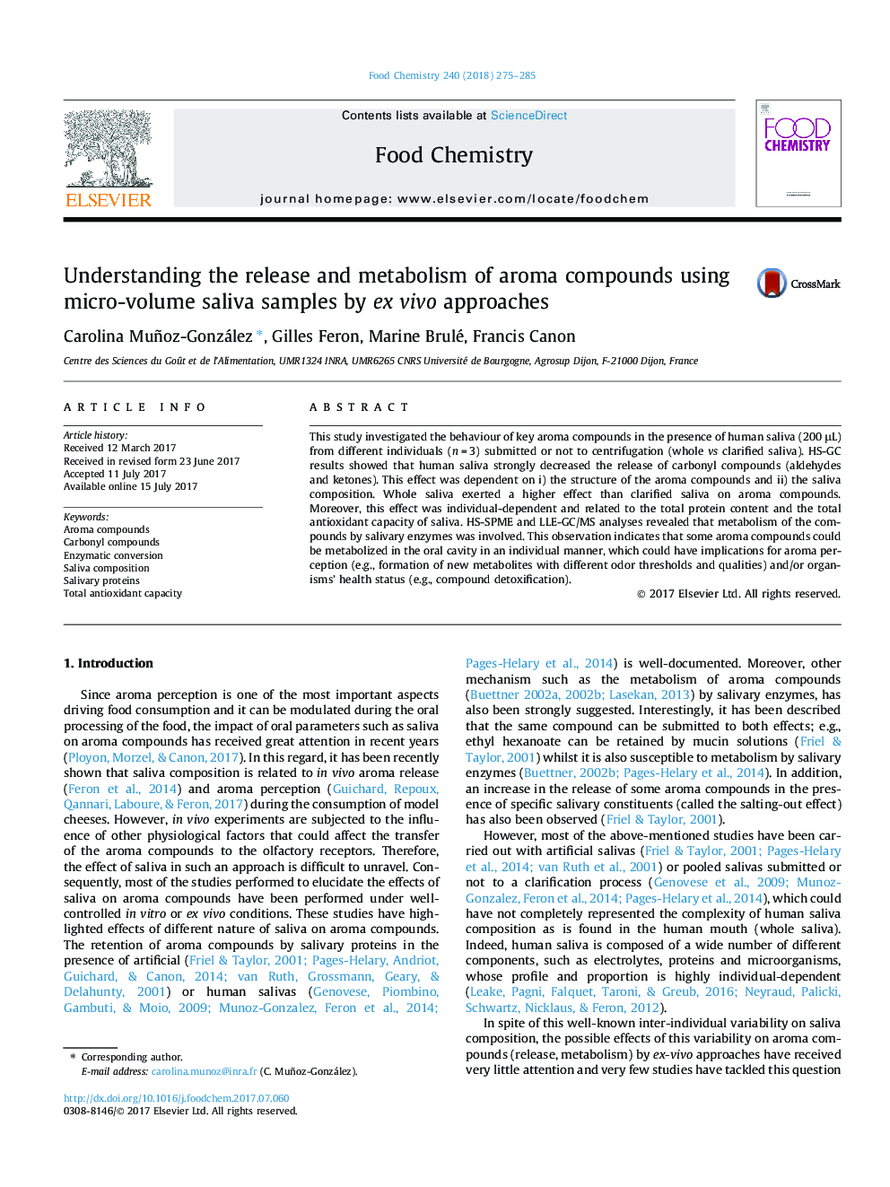 Understanding the release and metabolism of aroma compounds using micro-volume saliva samples by ex vivo approaches