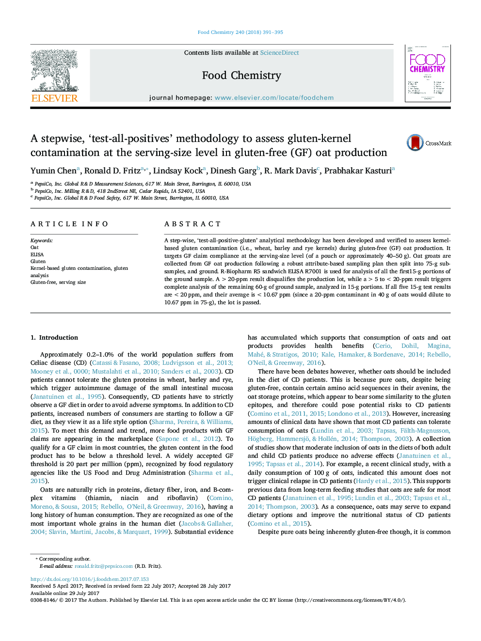 A stepwise, 'test-all-positives' methodology to assess gluten-kernel contamination at the serving-size level in gluten-free (GF) oat production