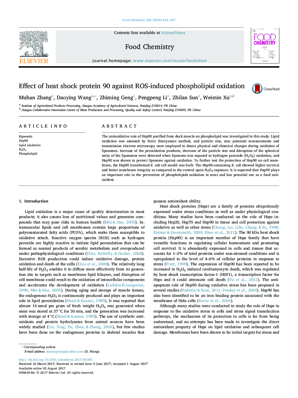 Effect of heat shock protein 90 against ROS-induced phospholipid oxidation