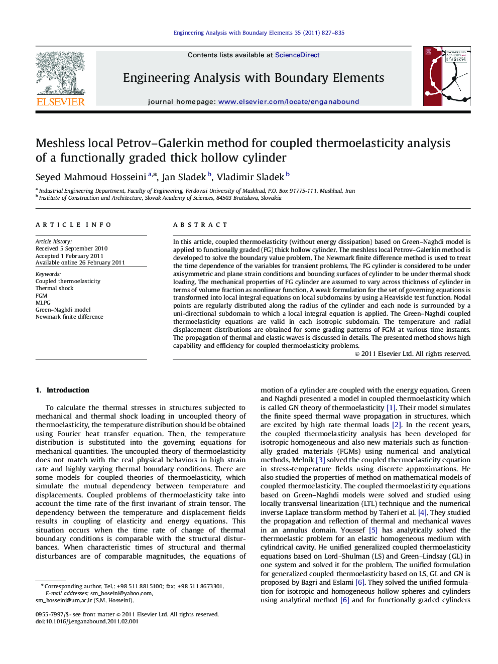 Meshless local Petrov–Galerkin method for coupled thermoelasticity analysis of a functionally graded thick hollow cylinder