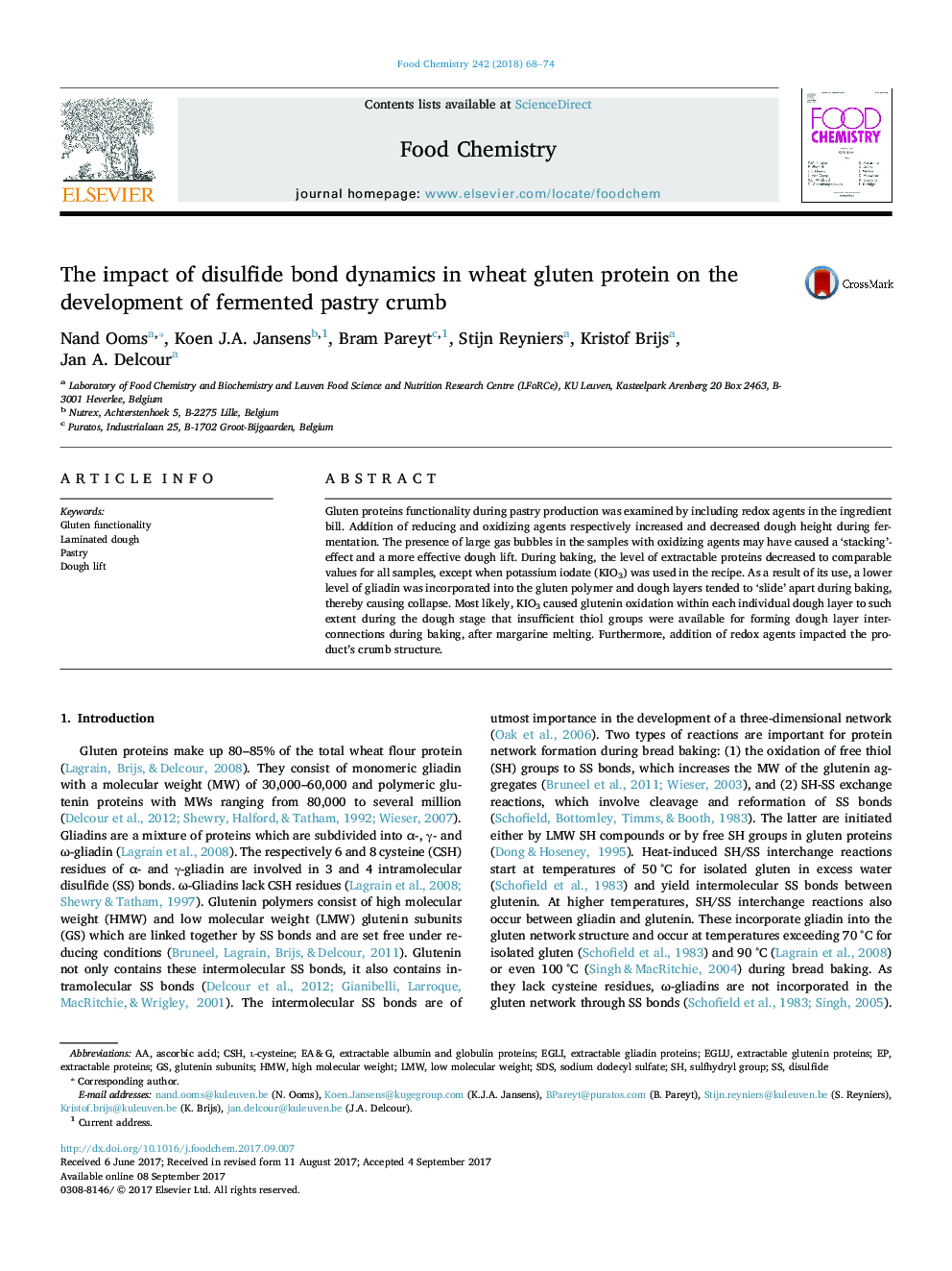 The impact of disulfide bond dynamics in wheat gluten protein on the development of fermented pastry crumb