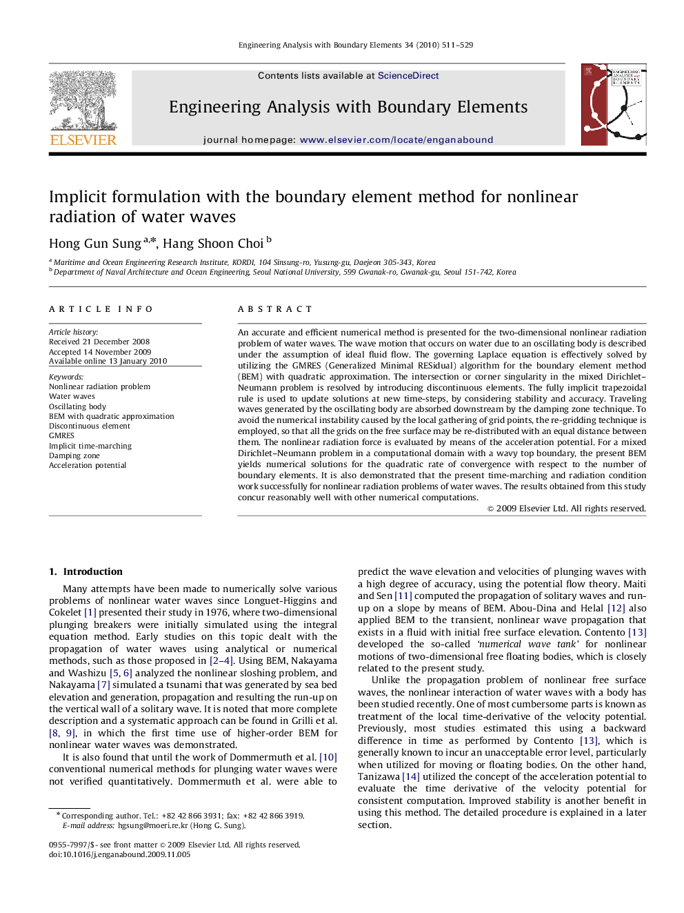 Implicit formulation with the boundary element method for nonlinear radiation of water waves