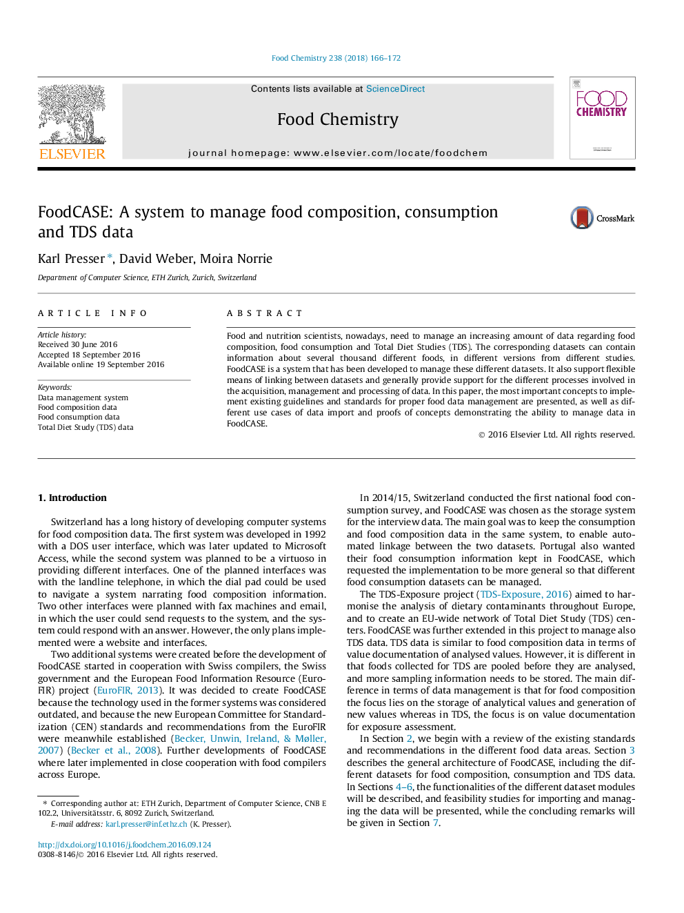 FoodCASE: A system to manage food composition, consumption and TDS data