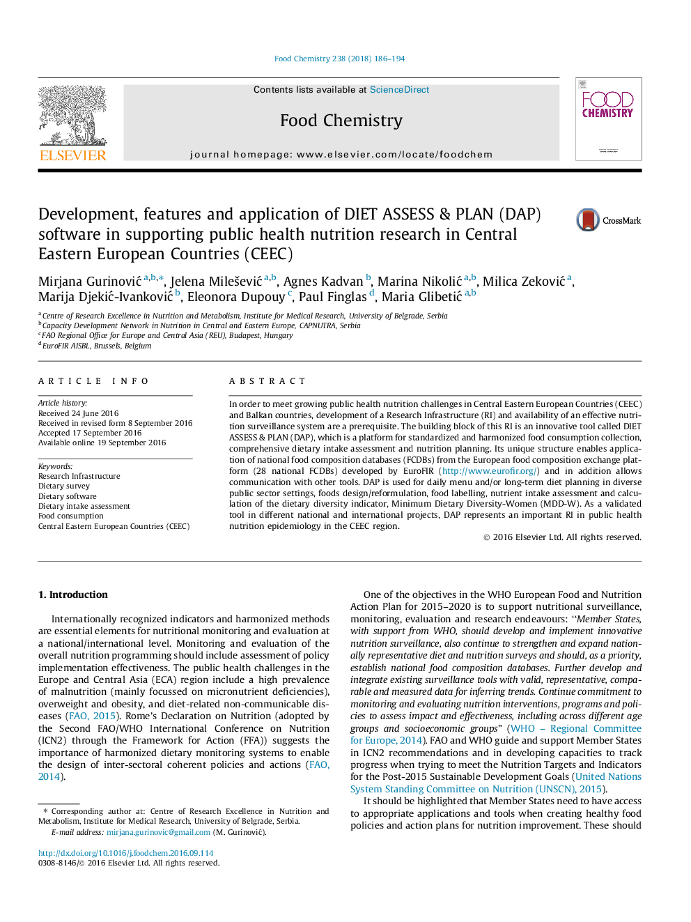 Development, features and application of DIET ASSESS & PLAN (DAP) software in supporting public health nutrition research in Central Eastern European Countries (CEEC)