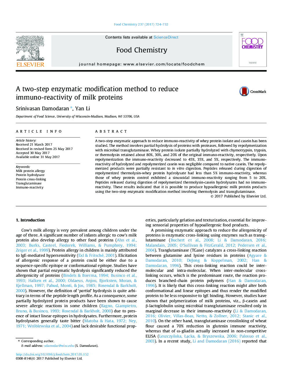 A two-step enzymatic modification method to reduce immuno-reactivity of milk proteins