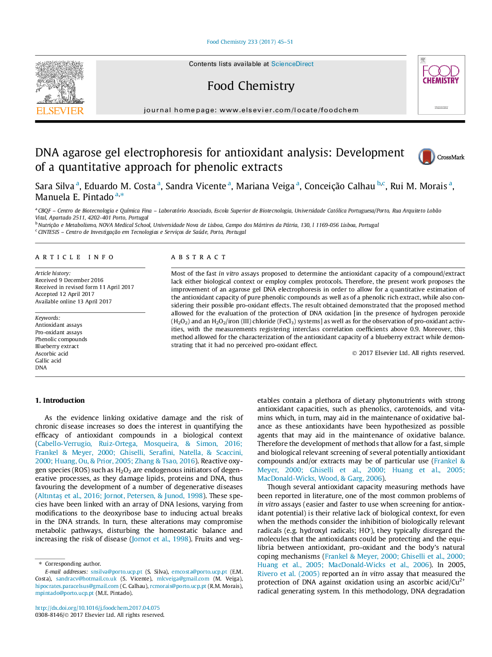 DNA agarose gel electrophoresis for antioxidant analysis: Development of a quantitative approach for phenolic extracts