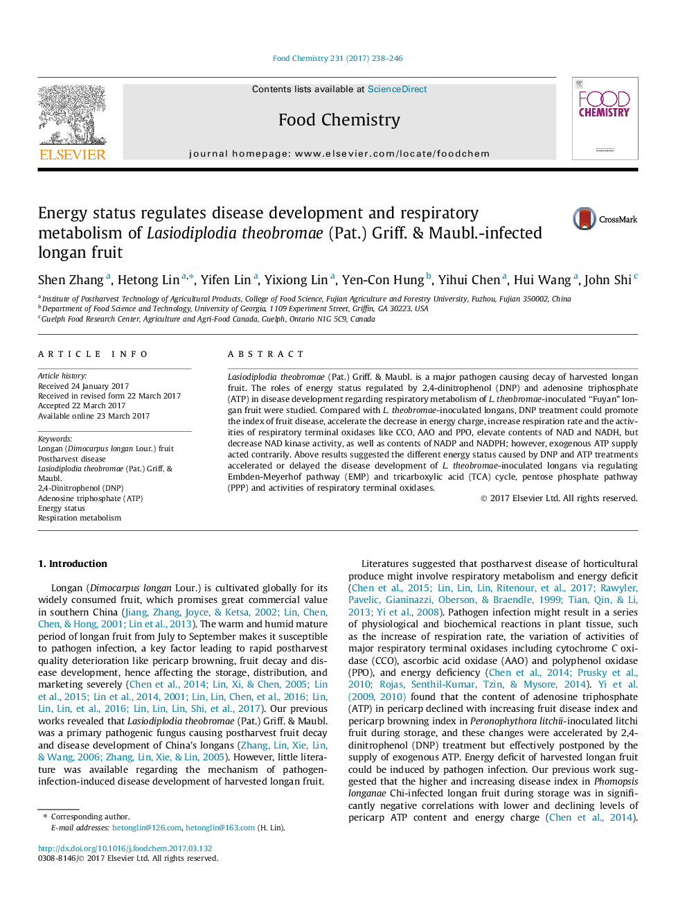 Energy status regulates disease development and respiratory metabolism of Lasiodiplodia theobromae (Pat.) Griff. & Maubl.-infected longan fruit