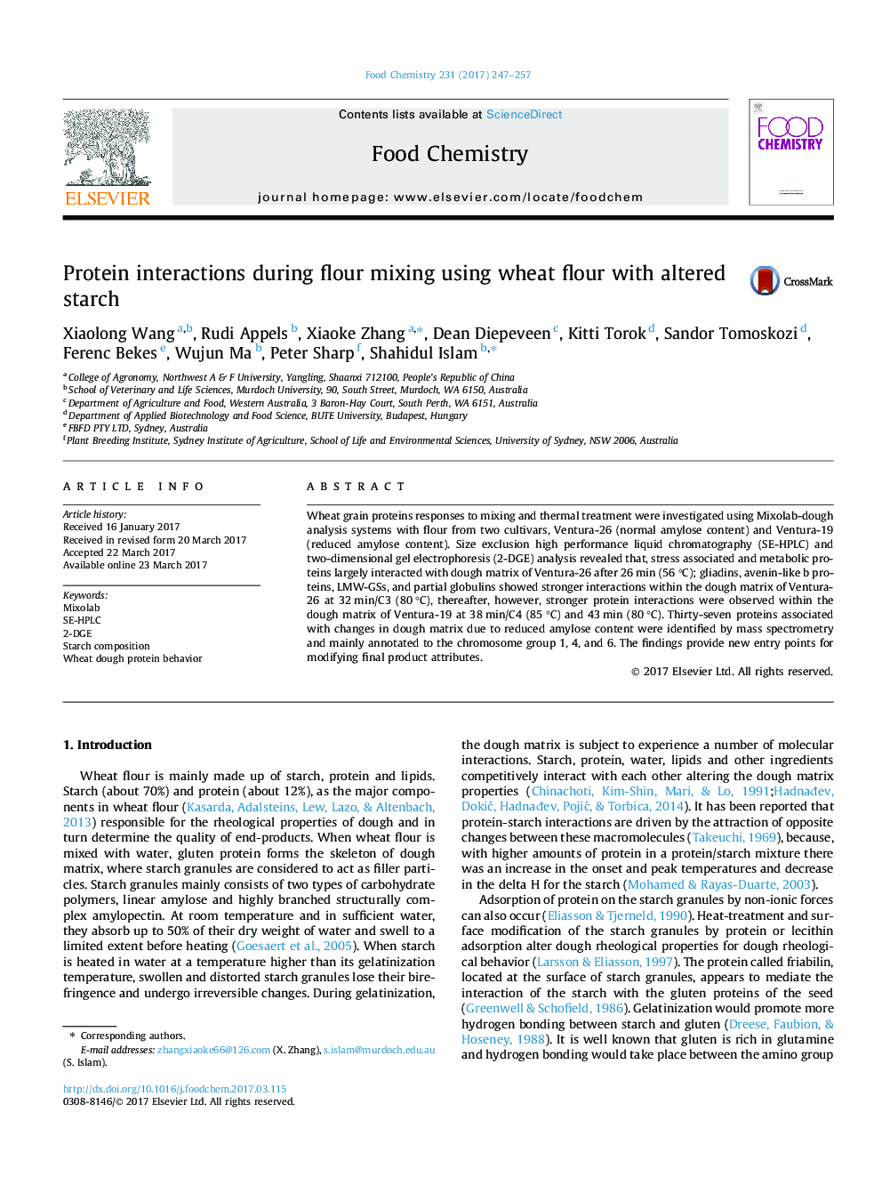 عکس صفحه اول مقاله: Protein interactions during flour mixing using wheat flour with altered starch Protein interactions during flour mixing using wheat flour with altered starch