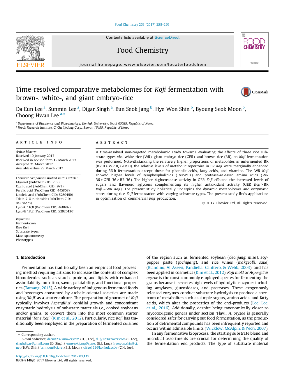 عکس صفحه اول مقاله: Time-resolved comparative metabolomes for Koji fermentation with brown-, white-, and giant embryo-rice Time-resolved comparative metabolomes for Koji fermentation with brown-, white-, and giant embryo-rice