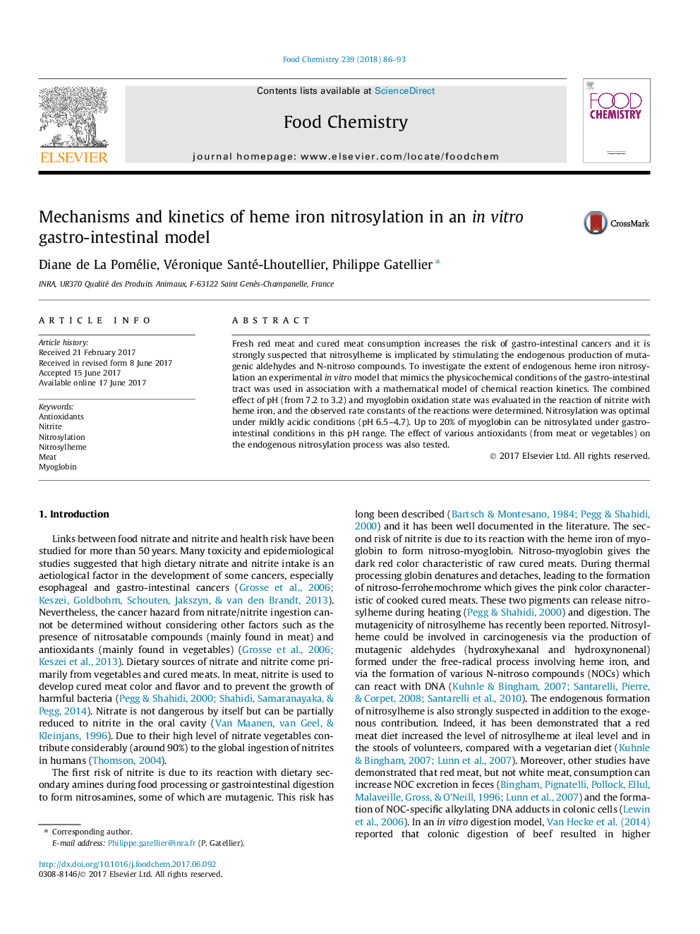 Mechanisms and kinetics of heme iron nitrosylation in an in vitro gastro-intestinal model