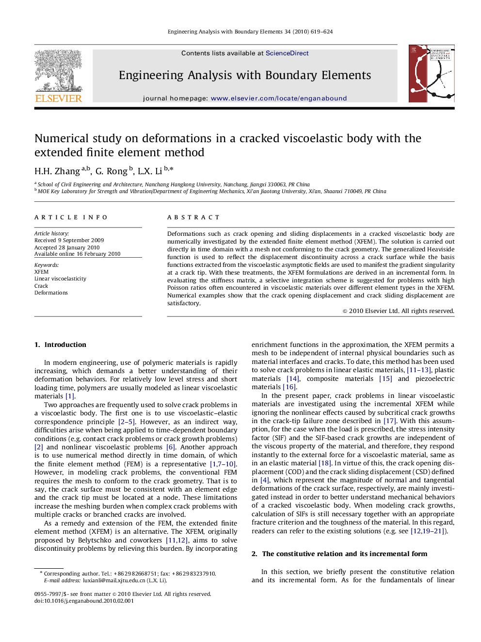 Numerical study on deformations in a cracked viscoelastic body with the extended finite element method