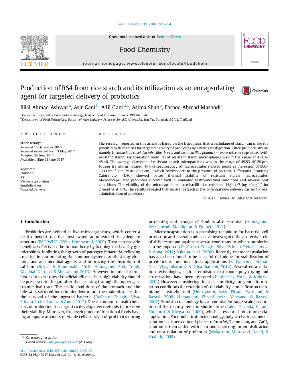 Production of RS4 from rice starch and its utilization as an encapsulating agent for targeted delivery of probiotics