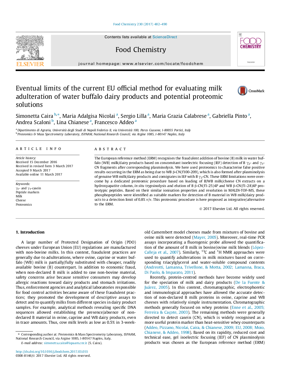 Eventual limits of the current EU official method for evaluating milk adulteration of water buffalo dairy products and potential proteomic solutions