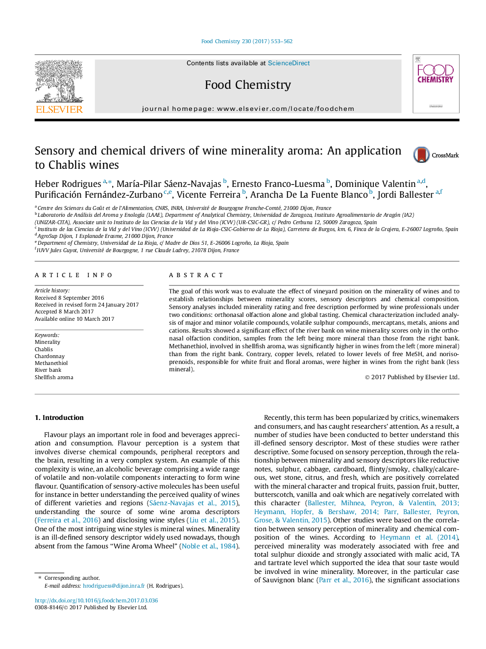 عکس صفحه اول مقاله: Sensory and chemical drivers of wine minerality aroma: An application to Chablis wines Sensory and chemical drivers of wine minerality aroma: An application to Chablis wines