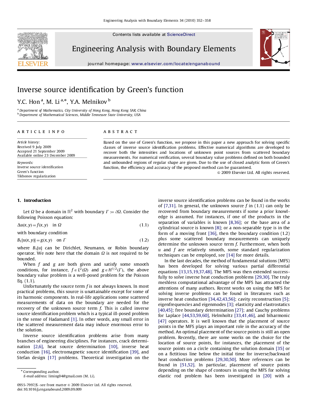 Inverse source identification by Green's function