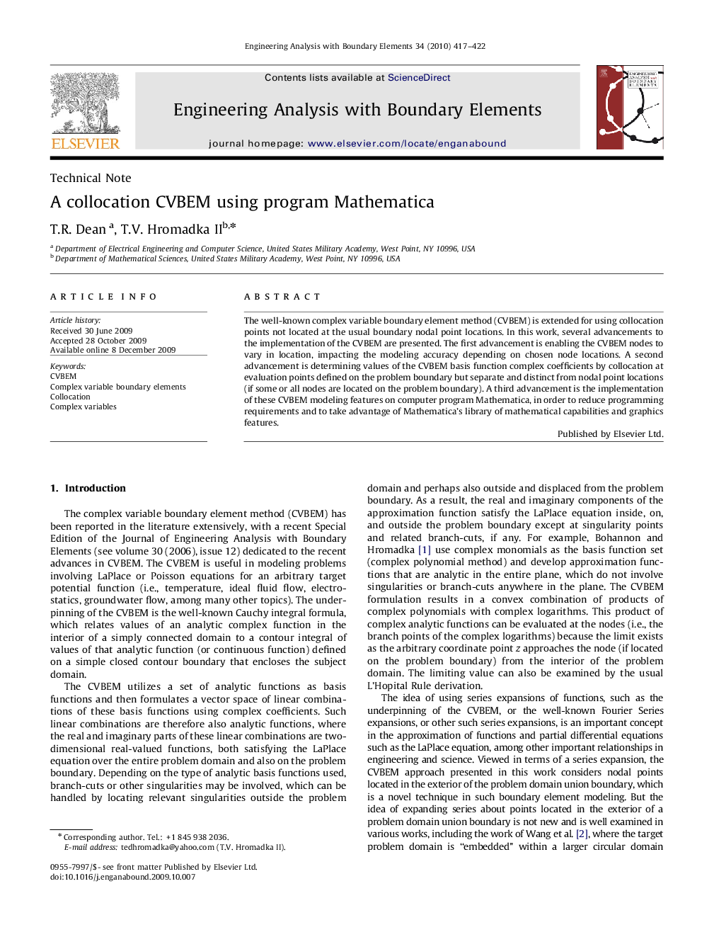 A collocation CVBEM using program Mathematica