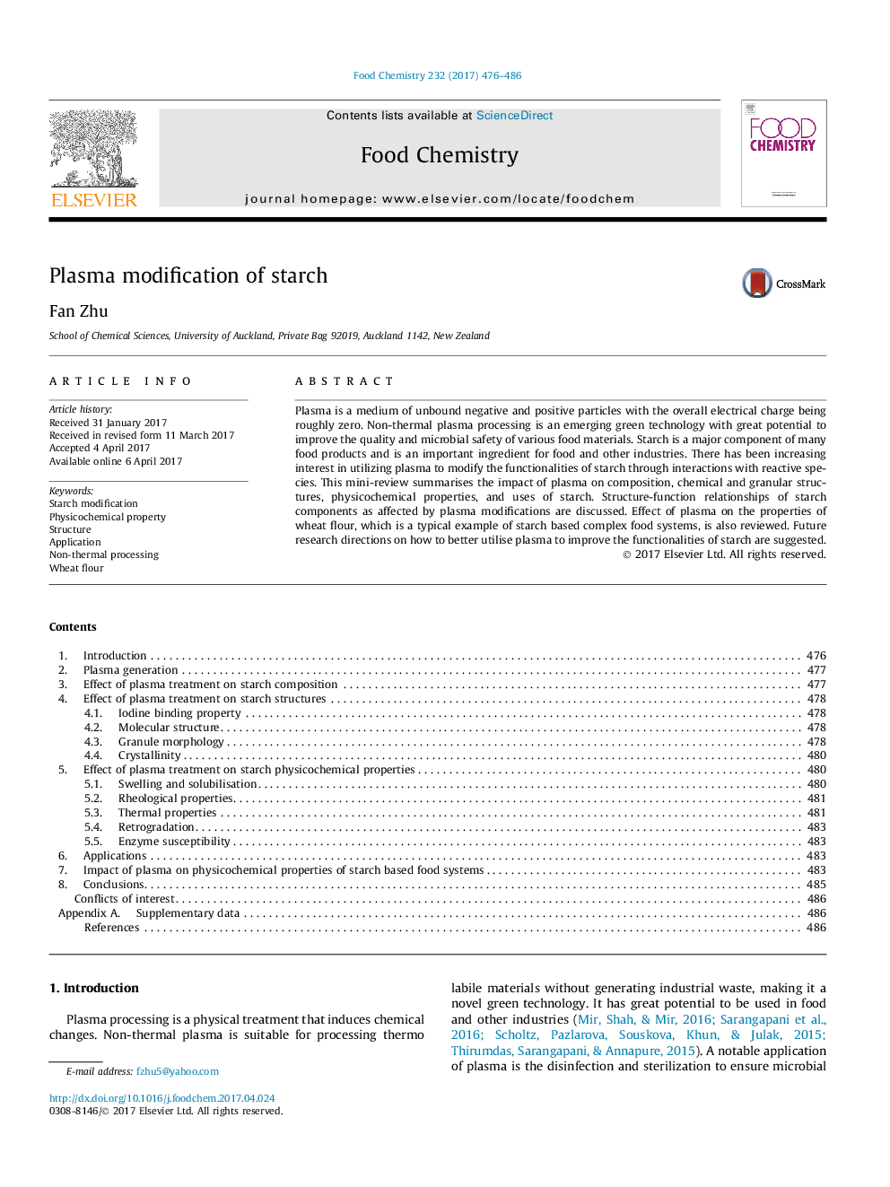 Plasma modification of starch