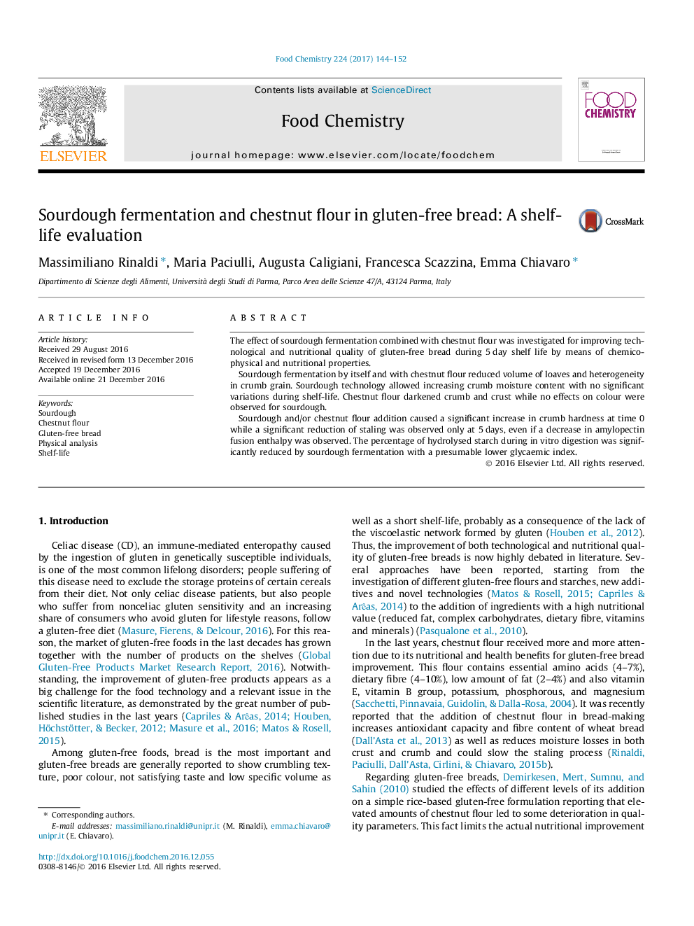 Sourdough fermentation and chestnut flour in gluten-free bread: A shelf-life evaluation