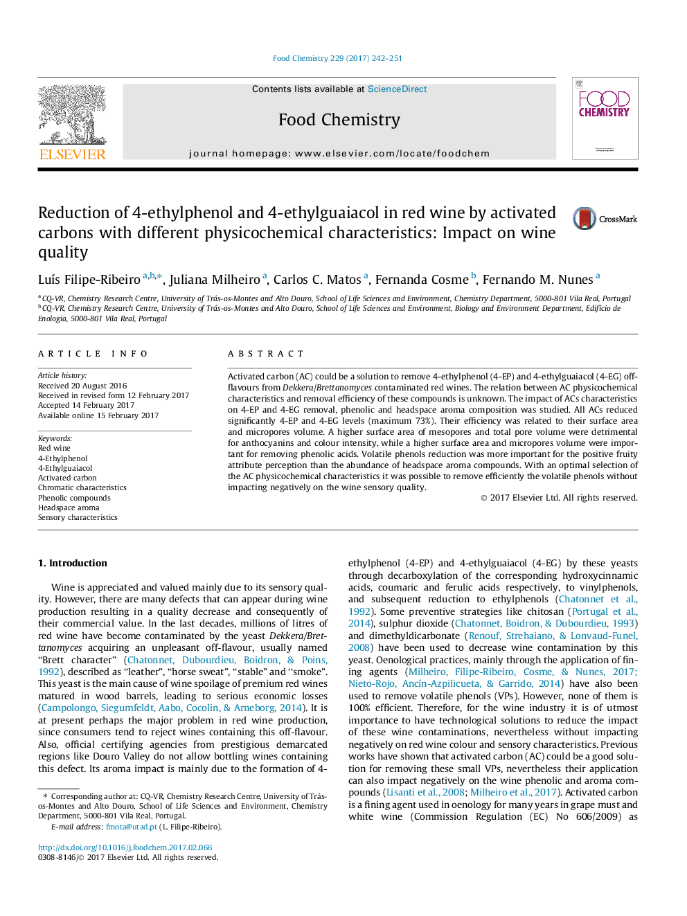 Reduction of 4-ethylphenol and 4-ethylguaiacol in red wine by activated carbons with different physicochemical characteristics: Impact on wine quality