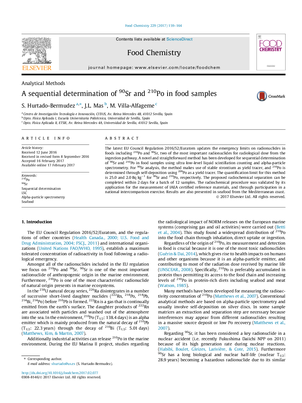 A sequential determination of 90Sr and 210Po in food samples