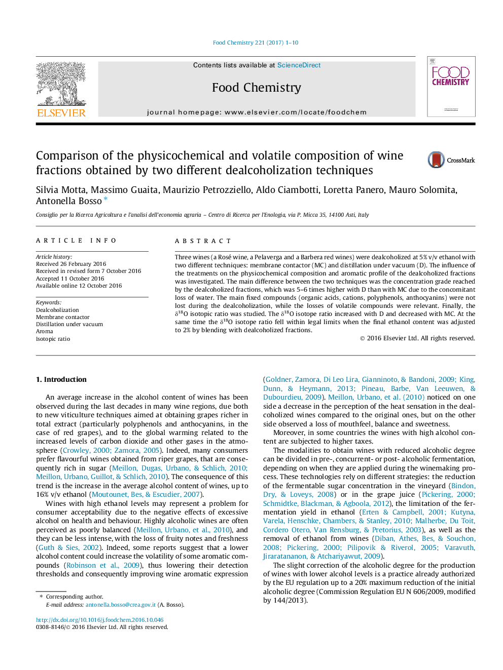 Comparison of the physicochemical and volatile composition of wine fractions obtained by two different dealcoholization techniques