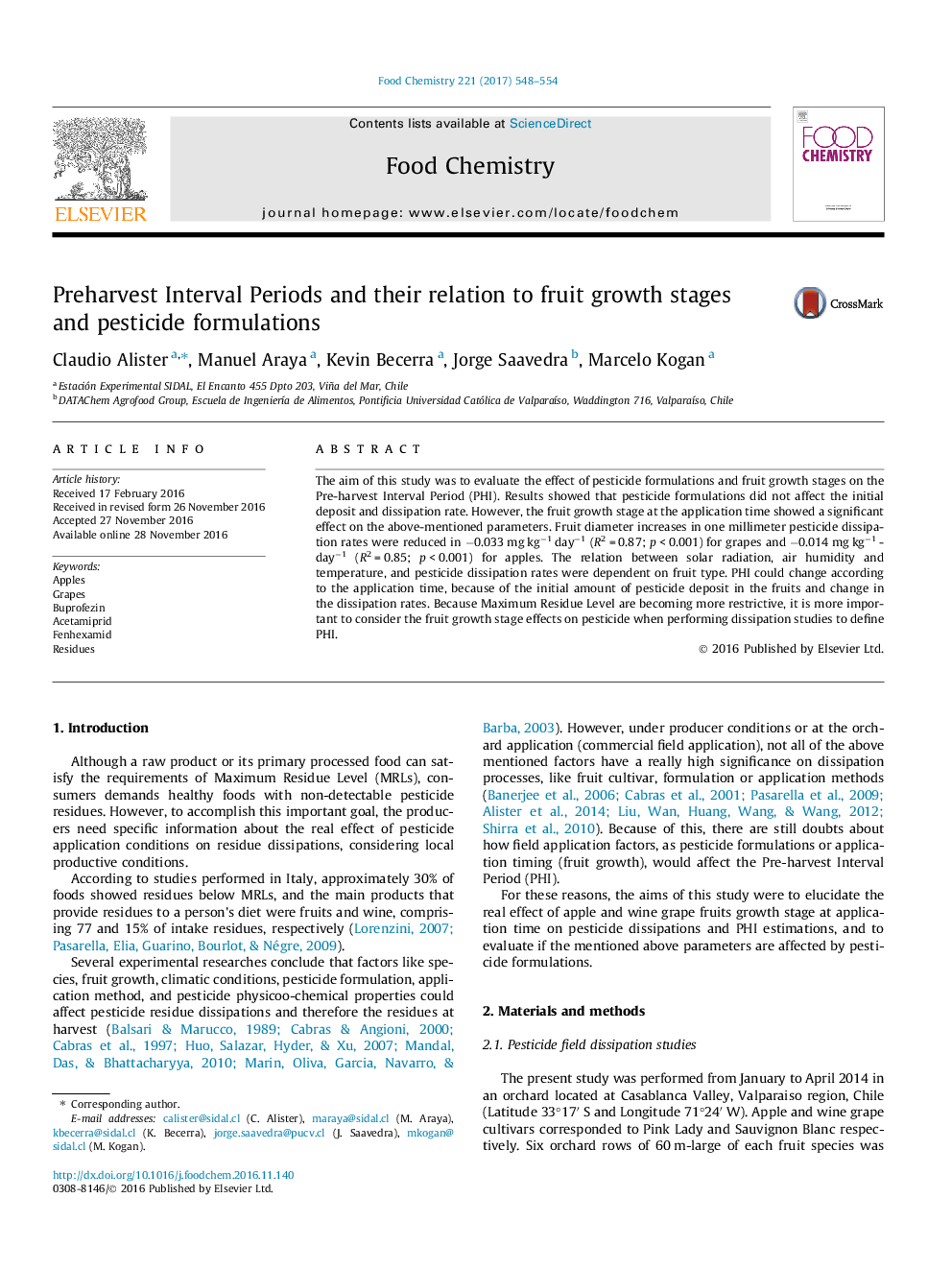 Preharvest Interval Periods and their relation to fruit growth stages and pesticide formulations