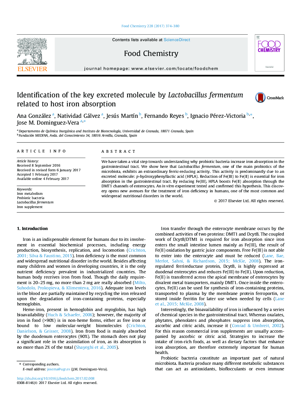 Identification of the key excreted molecule by Lactobacillus fermentum related to host iron absorption