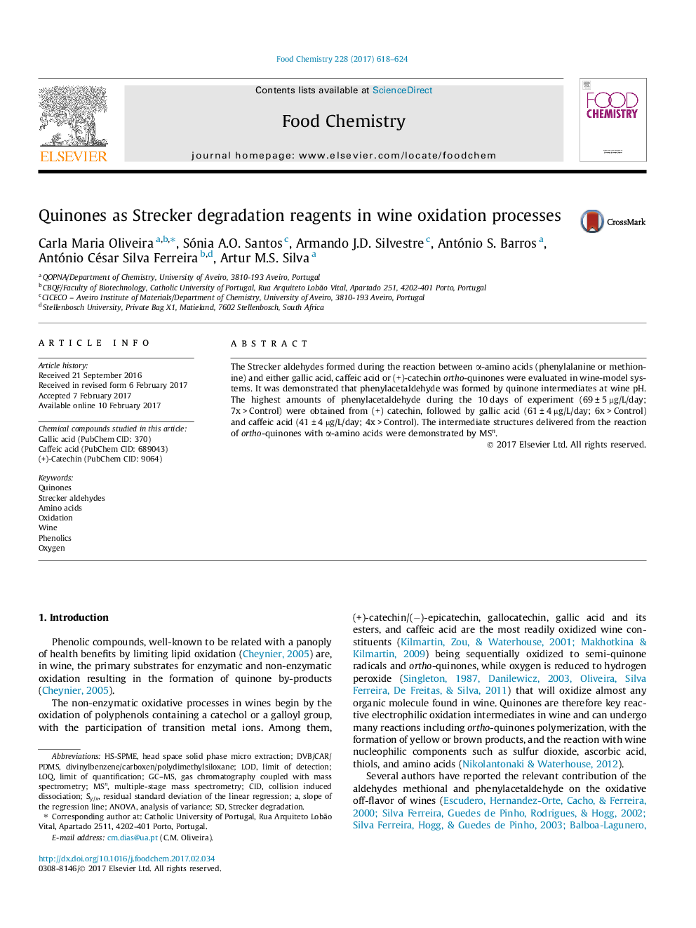 Quinones as Strecker degradation reagents in wine oxidation processes