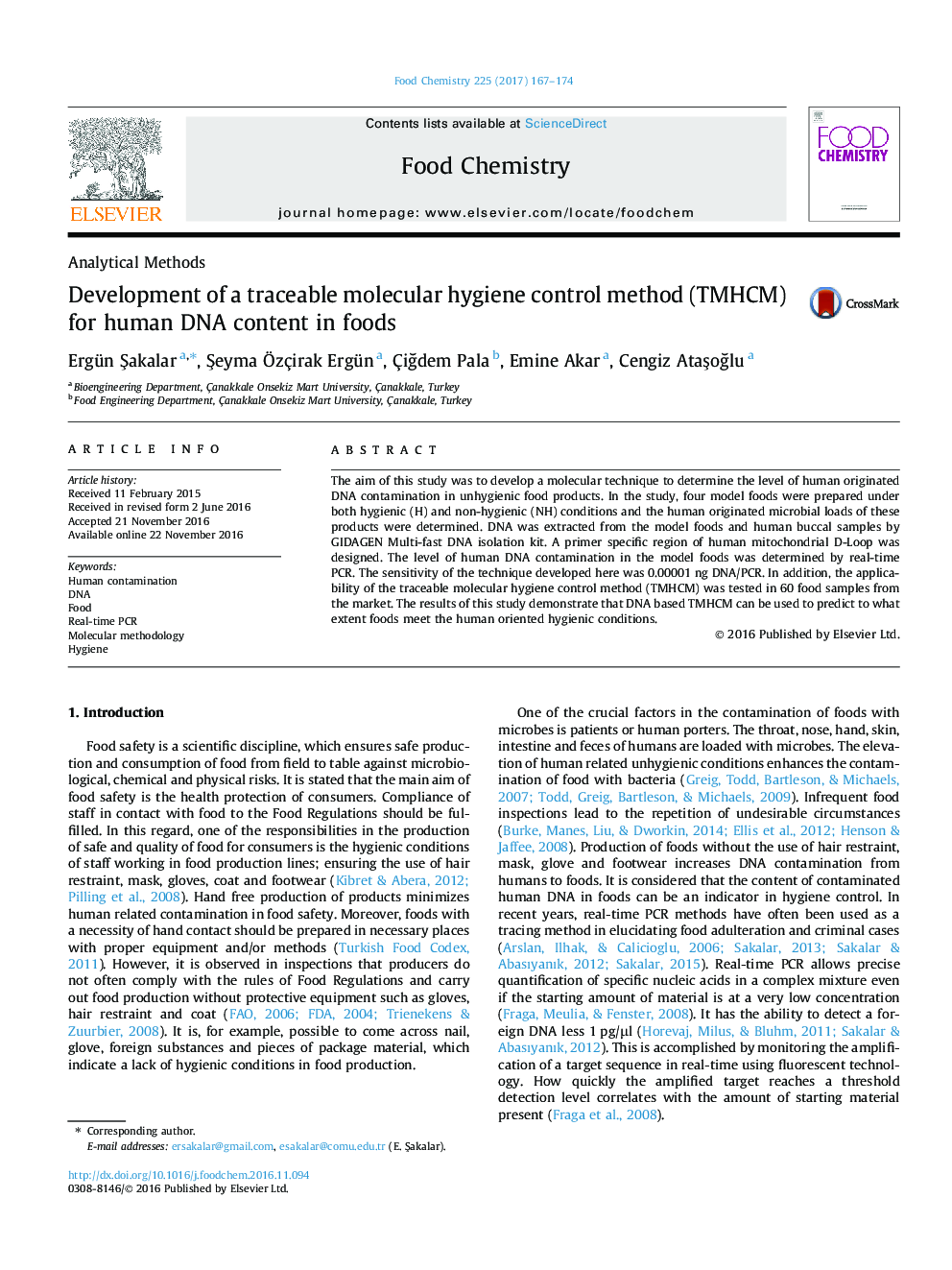 Development of a traceable molecular hygiene control method (TMHCM) for human DNA content in foods