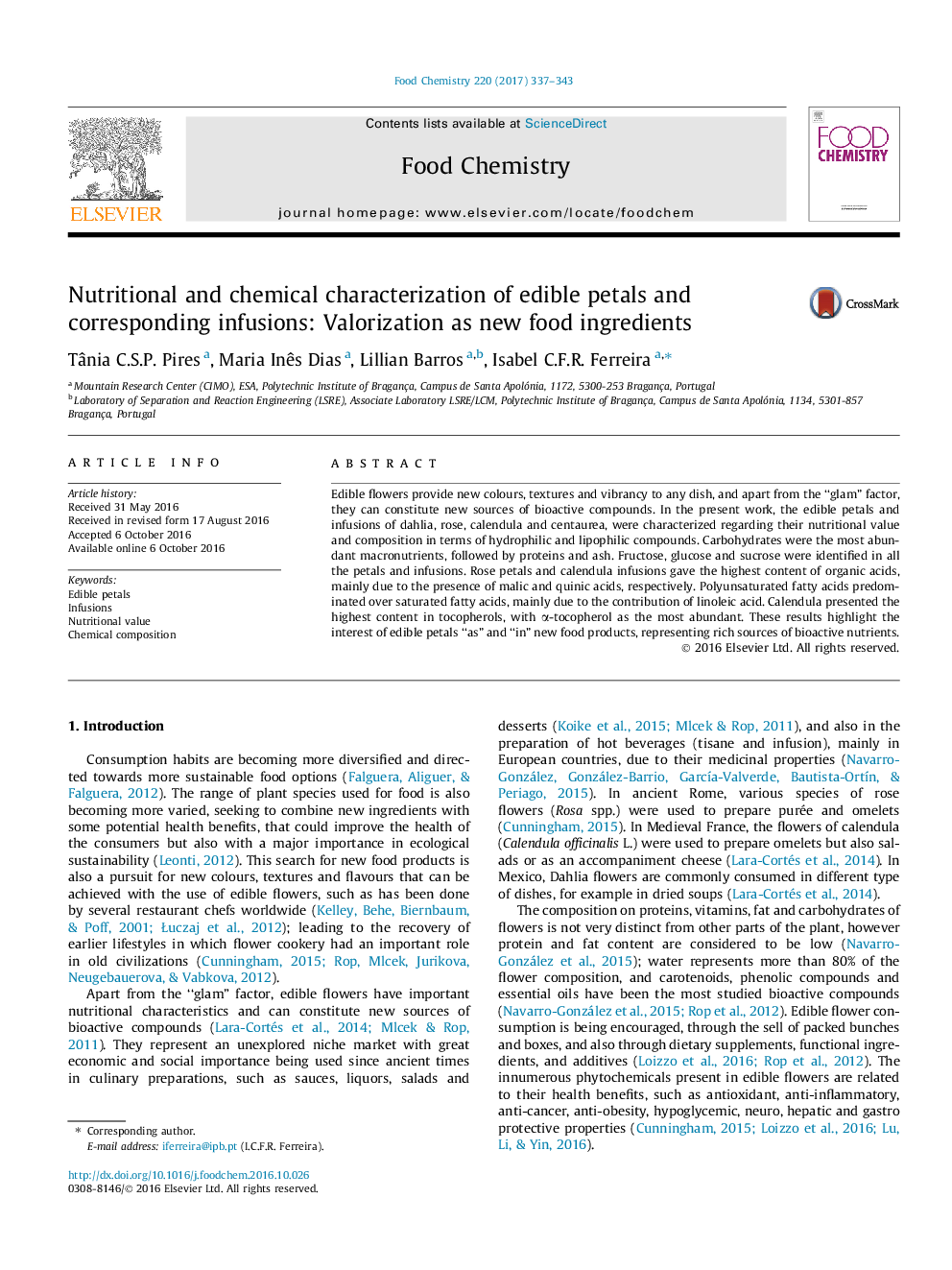 Nutritional and chemical characterization of edible petals and corresponding infusions: Valorization as new food ingredients