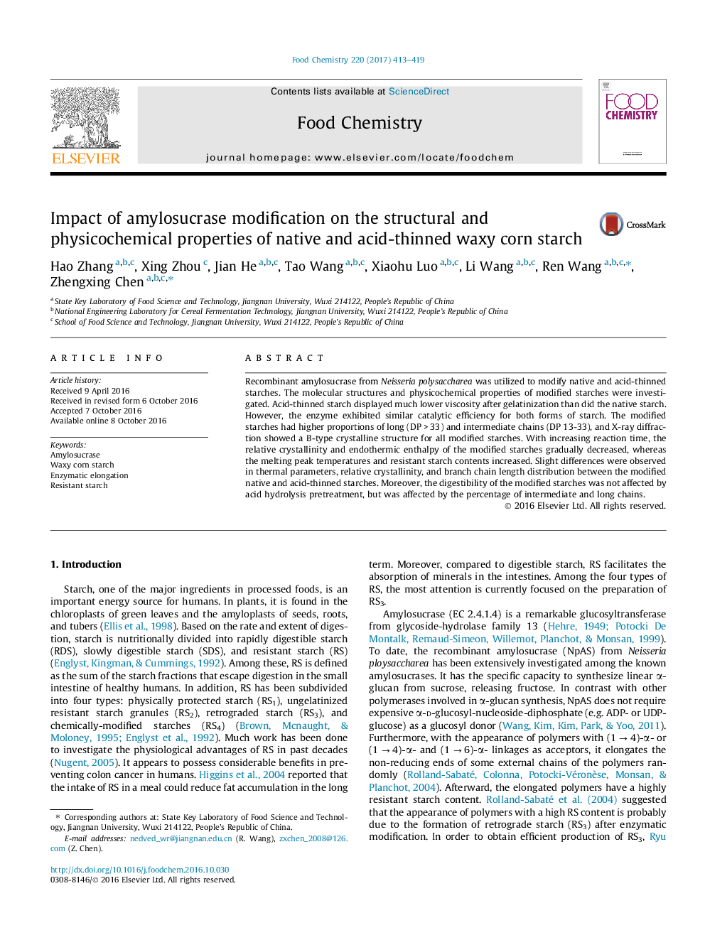 Impact of amylosucrase modification on the structural and physicochemical properties of native and acid-thinned waxy corn starch