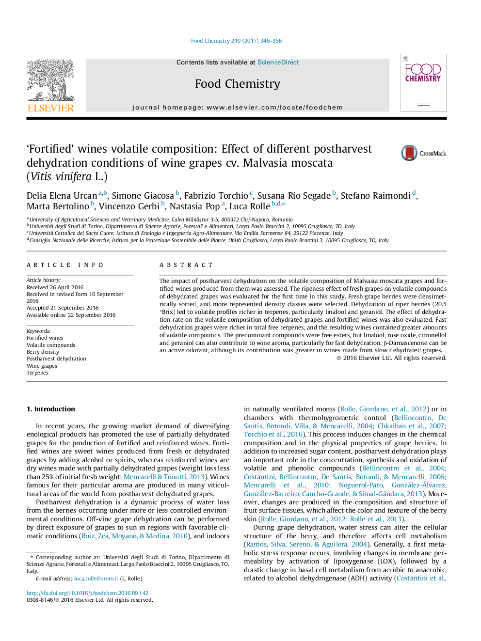 عکس صفحه اول مقاله: 'Fortified' wines volatile composition: Effect of different postharvest dehydration conditions of wine grapes cv. Malvasia moscata (Vitis vinifera L.) 'Fortified' wines volatile composition: Effect of different postharvest dehydration conditions of wine grapes cv. Malvasia moscata (Vitis vinifera L.)