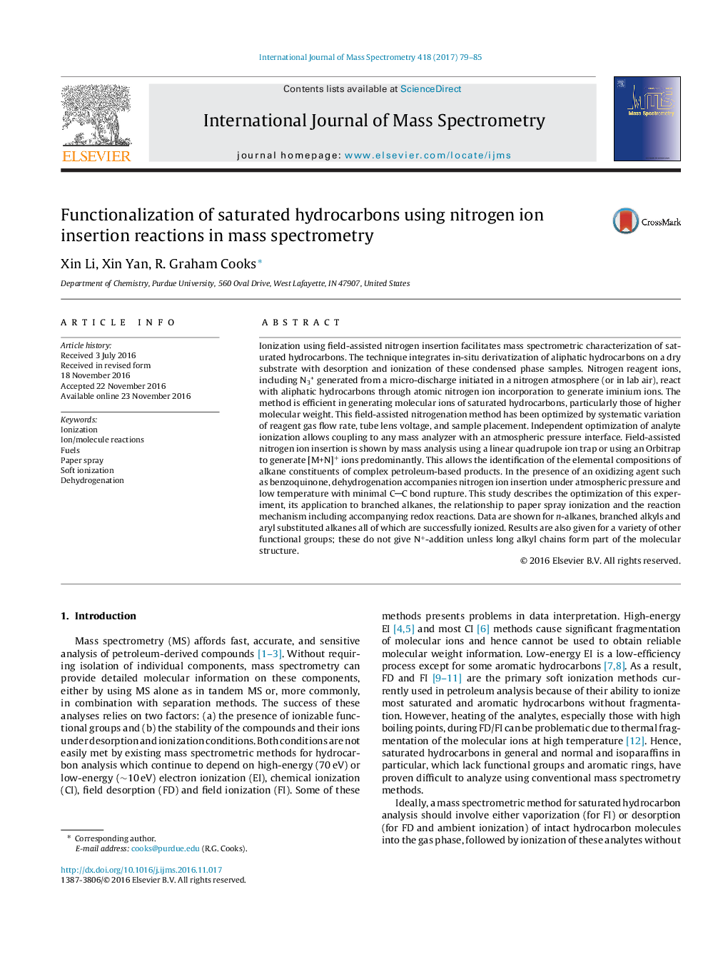 Functionalization of saturated hydrocarbons using nitrogen ion insertion reactions in mass spectrometry