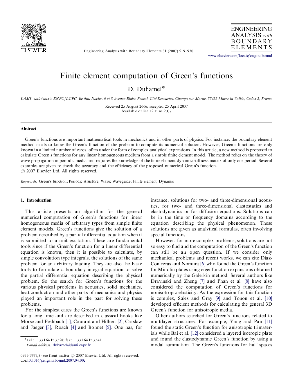 Finite element computation of Green's functions