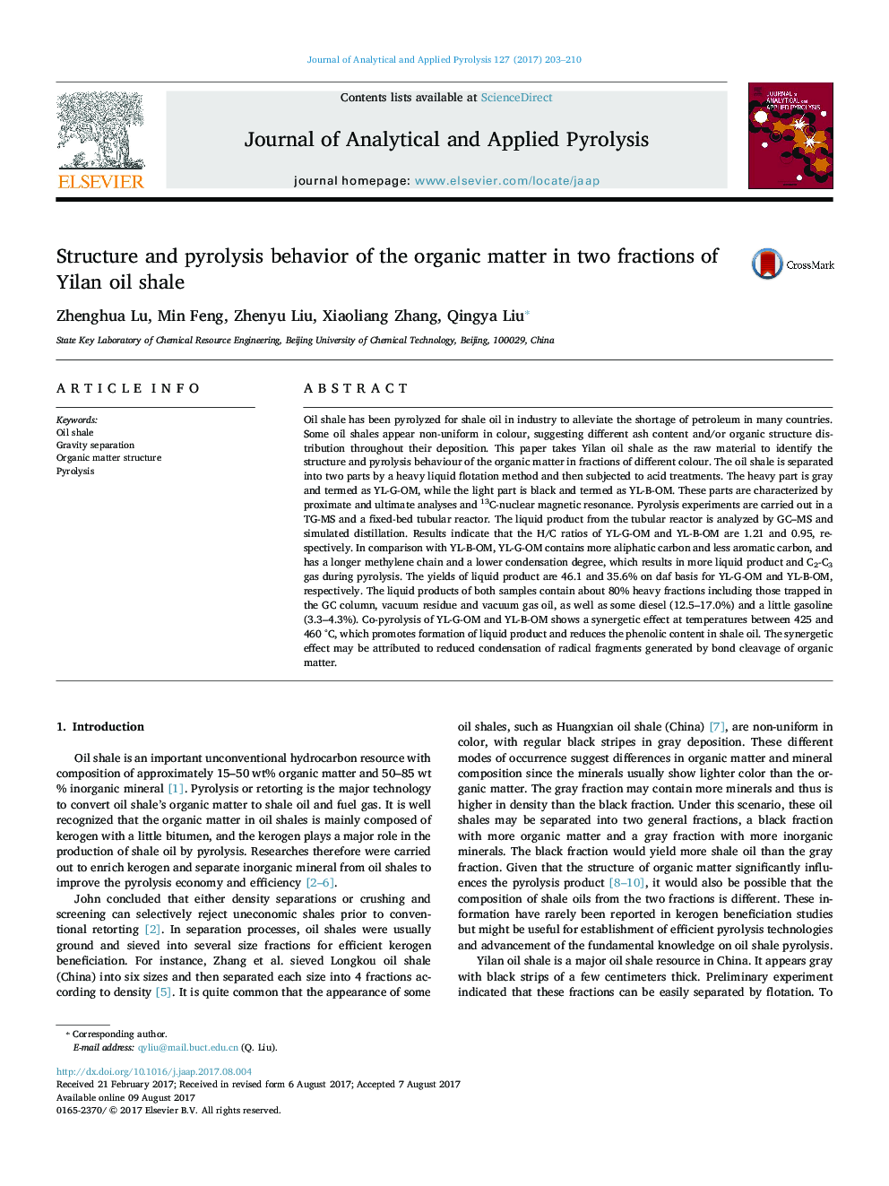 Structure and pyrolysis behavior of the organic matter in two fractions of Yilan oil shale