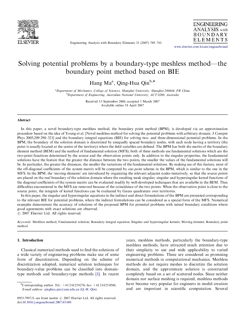 Solving potential problems by a boundary-type meshless method—the boundary point method based on BIE