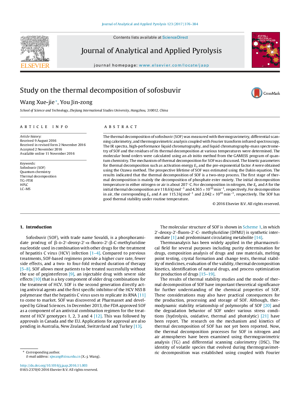 Study on the thermal decomposition of sofosbuvir