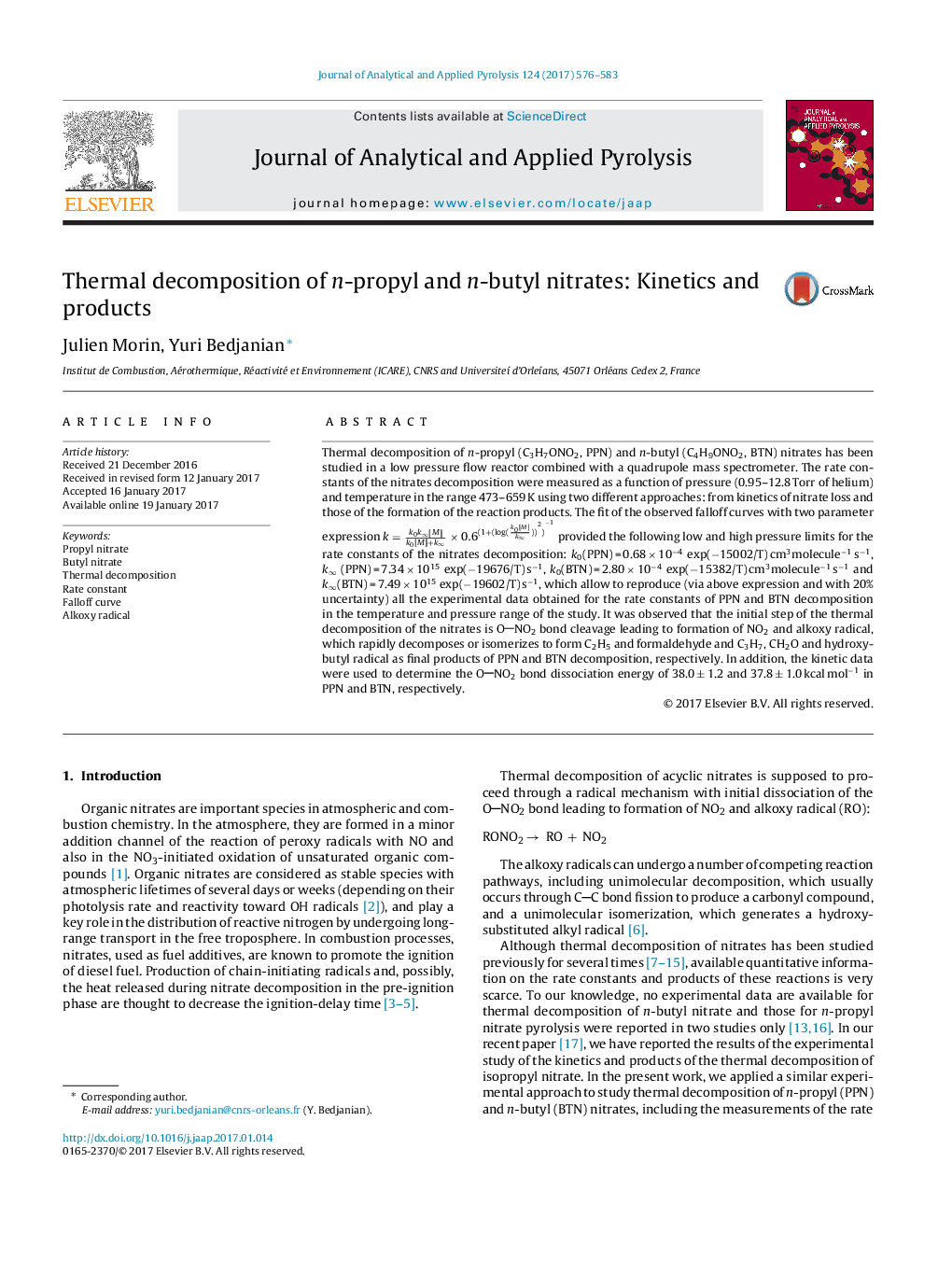 Thermal decomposition of n-propyl and n-butyl nitrates: Kinetics and products